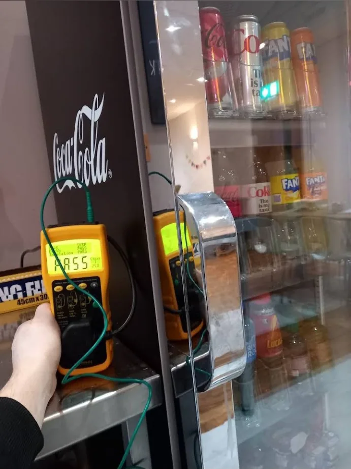 Commercial drinks refrigerator undergoing PAT testing