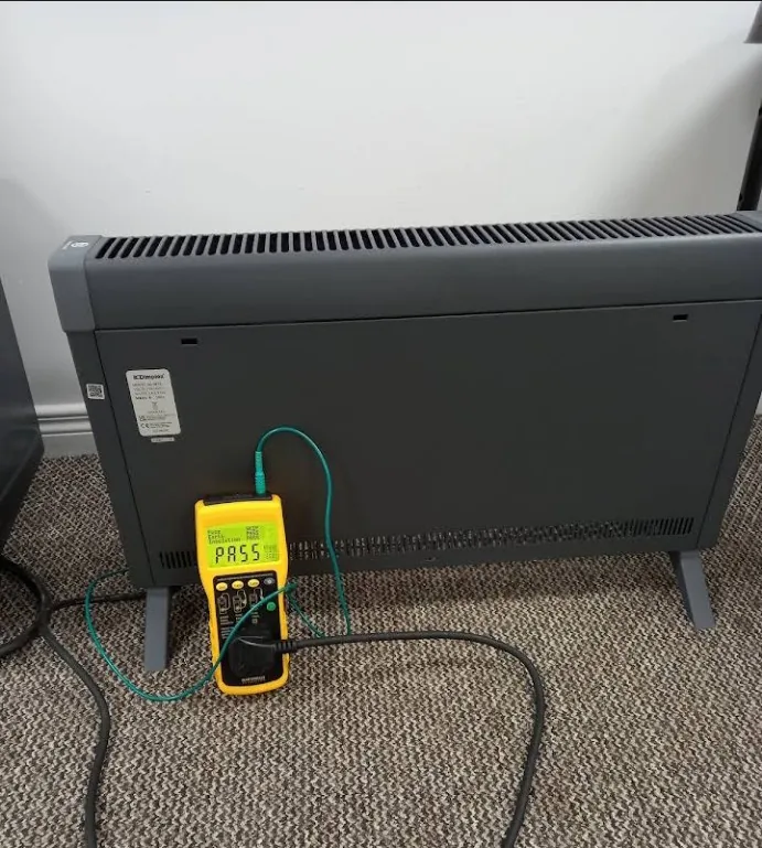 Electric heater undergoing portable appliance testing